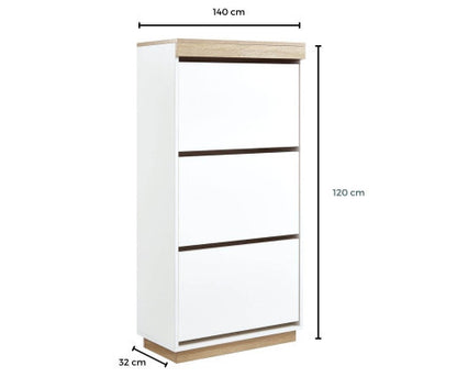 BRANWEN 3 DOOR SMALL SHOE CABINET - WHITE & OAK