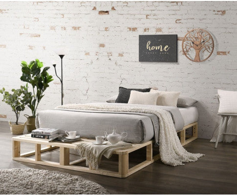Queen Eslanda Wooden Bed Base Frame Only - Light Natural