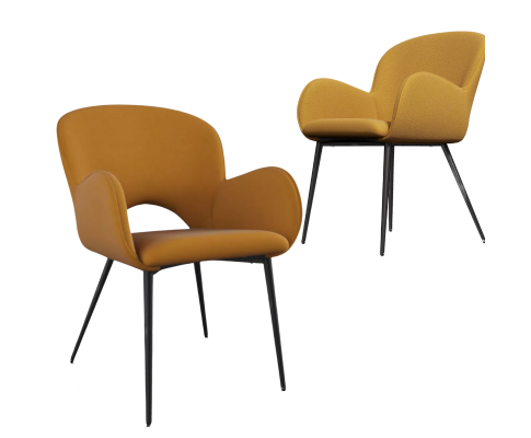 JEZRYLL (SET OF 2) FABRIC ARMREST DINING CHAIR - GOLD VELVET