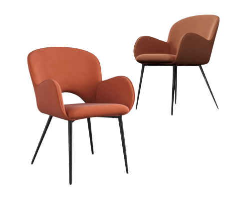Jezryll (SET OF 2) Fabric Armrest Dining Chair - Orange Velvet