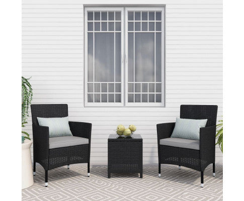 Lucian Outdoor Chairs With Coffee Table Lounge Set - Black
