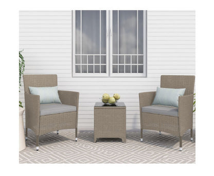 LUCIAN OUTDOOR CHAIRS WITH COFFEE TABLE LOUNGE SET - NATURAL GREY