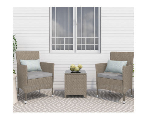 LUCIAN OUTDOOR CHAIRS WITH COFFEE TABLE LOUNGE SET - NATURAL GREY