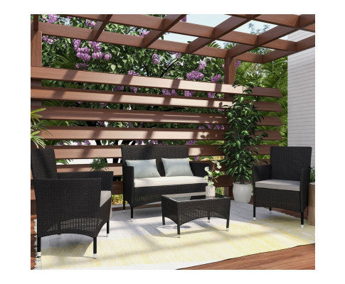 CEPHEUS OUTDOOR RATTAN 4 PIECE  LOUNGE SETTING - BLACK