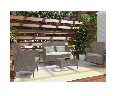 Cepheus Outdoor Rattan 4 Piece Lounge Setting - Natural Grey