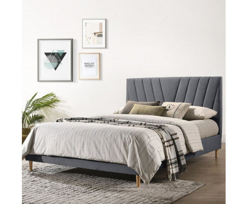 KING DRYSTAN FABRIC BED FRAME - LIGHT GREY