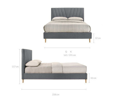 QUEEN DRYSTAN FABRIC BED FRAME - LIGHT GREY
