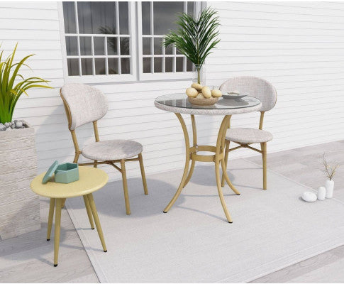 Vanica Outdoor 2 Seater Rattan Bistro Set - Natural & White