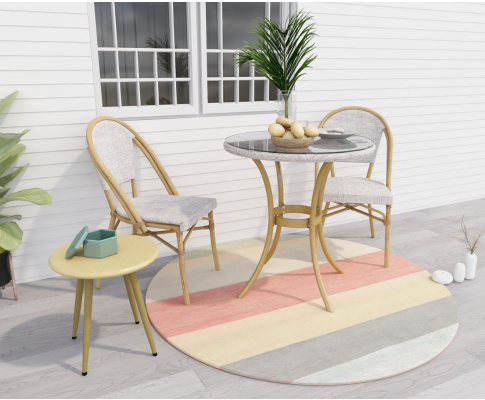 MARIVEL OUTDOOR ROUND TABLE AND 2 SEATER BISTRO SET - NATURAL + WHITE
