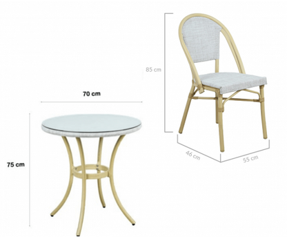 MARIVEL OUTDOOR ROUND TABLE AND 2 SEATER BISTRO SET - NATURAL + WHITE