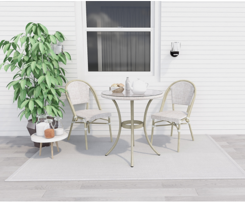 MARIVEL OUTDOOR ROUND TABLE AND 2 SEATER BISTRO SET -  WHITE