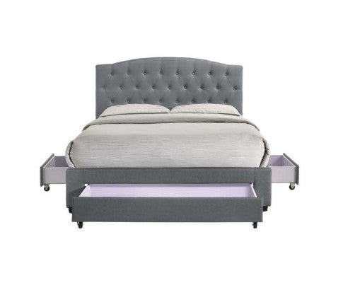 QUEEN BRANTLEY FABRIC BED WITH UNDERBED STORAGE DRAWERS - LIGHT GREY