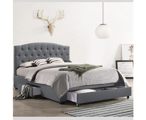 KING BRANTLEY FABRIC BED WITH UNDERBED STORAGE DRAWERS - LIGHT GREY