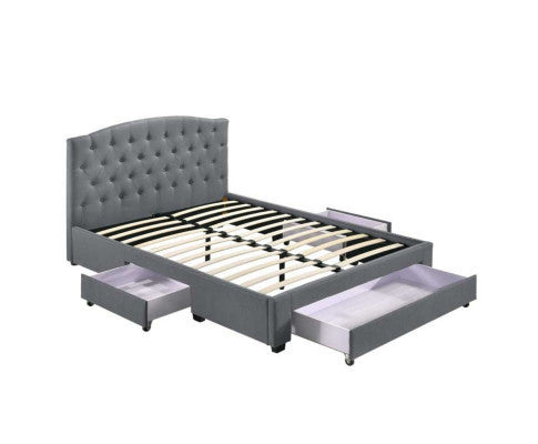 QUEEN BRANTLEY FABRIC BED WITH UNDERBED STORAGE DRAWERS - LIGHT GREY