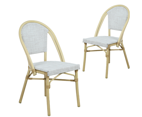 ARDEN (SET OF 2) ALUMINIUM OUTDOOR DINING CHAIR - WHITE & NATURAL