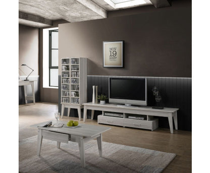 REILEY 2 SHELVES/ 2 DRAWER  TV STAND CABINET - WHITE WASHED
