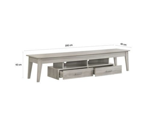 REILEY 2 SHELVES/ 2 DRAWER  TV STAND CABINET - WHITE WASHED