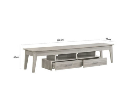 REILEY 2 SHELVES/ 2 DRAWER  TV STAND CABINET - WHITE WASHED