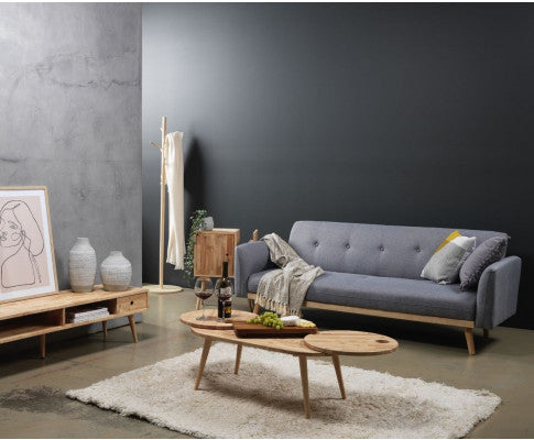 MAKYNLEE 3 SEATER FABRIC FOLDABLE SOFA BED  -  LIGHT GREY