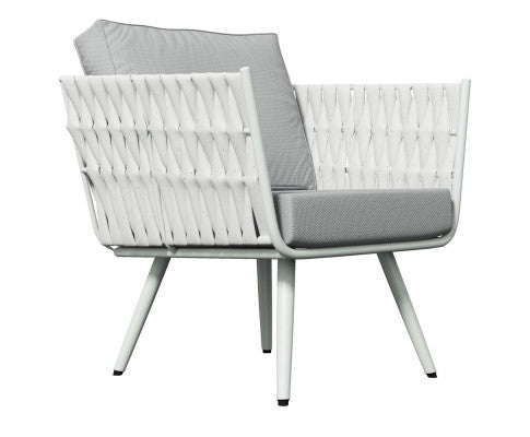 ELMBER OUTDOOR SINGLE SEATER SOFA WITH CUSHIONS - WHITE & LIGHT REY