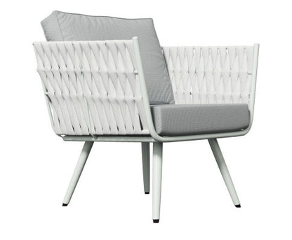 ELMBER OUTDOOR SINGLE SEATER SOFA WITH CUSHIONS - WHITE & LIGHT REY