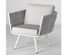 ELMBER OUTDOOR SINGLE SEATER SOFA WITH CUSHIONS - WHITE & LIGHT REY