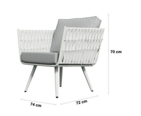 ELMBER OUTDOOR SINGLE SEATER SOFA WITH CUSHIONS - WHITE & LIGHT REY