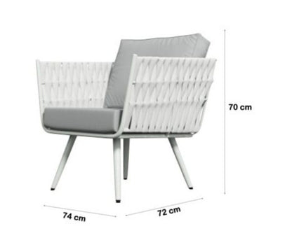 ELMBER OUTDOOR SINGLE SEATER SOFA WITH CUSHIONS - WHITE & LIGHT REY