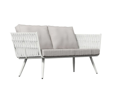ELMBER OUTDOOR 2 SEATER SOFA WITH CUSHIONS - WHITE & LIGHT REY