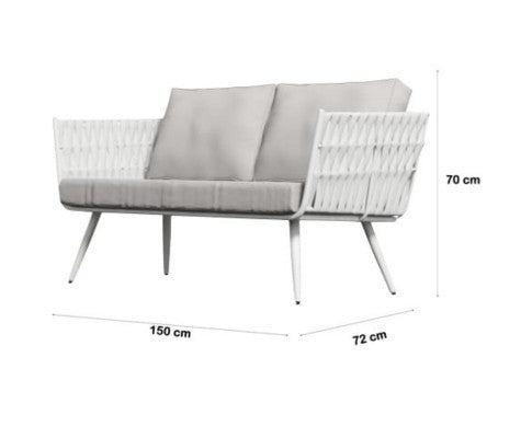 ELMBER OUTDOOR 2 SEATER SOFA WITH CUSHIONS - WHITE & LIGHT REY