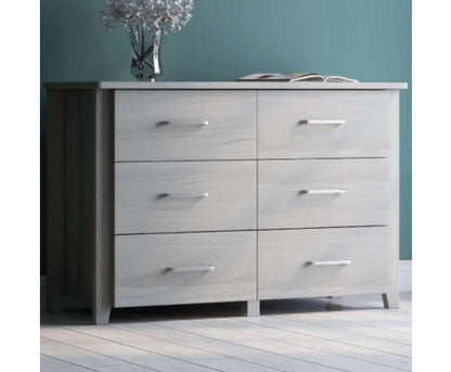 HILTON 6 DRAWER  DRESSING TABLE WITH MIRROR - WHITE WASH