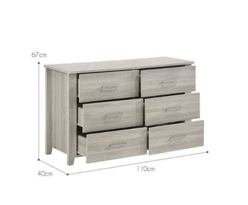 HILTON 6 DRAWER  DRESSING TABLE WITH MIRROR - WHITE WASH