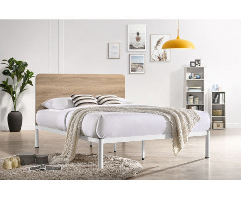 KING YARDLEY BED FRAME - WHITE & NATURAL OAK