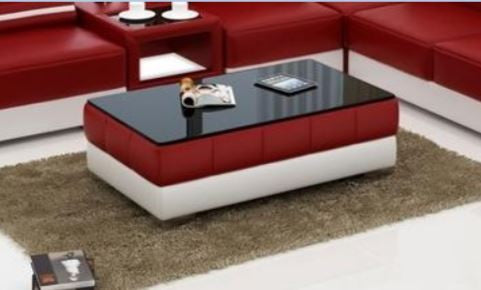PAULINA  COFFEE TABLE (VC46) -  LEATHERETTE + TEMPERED GLASS - 1200(W) x 700(D) -  ASSORTED COLOURS