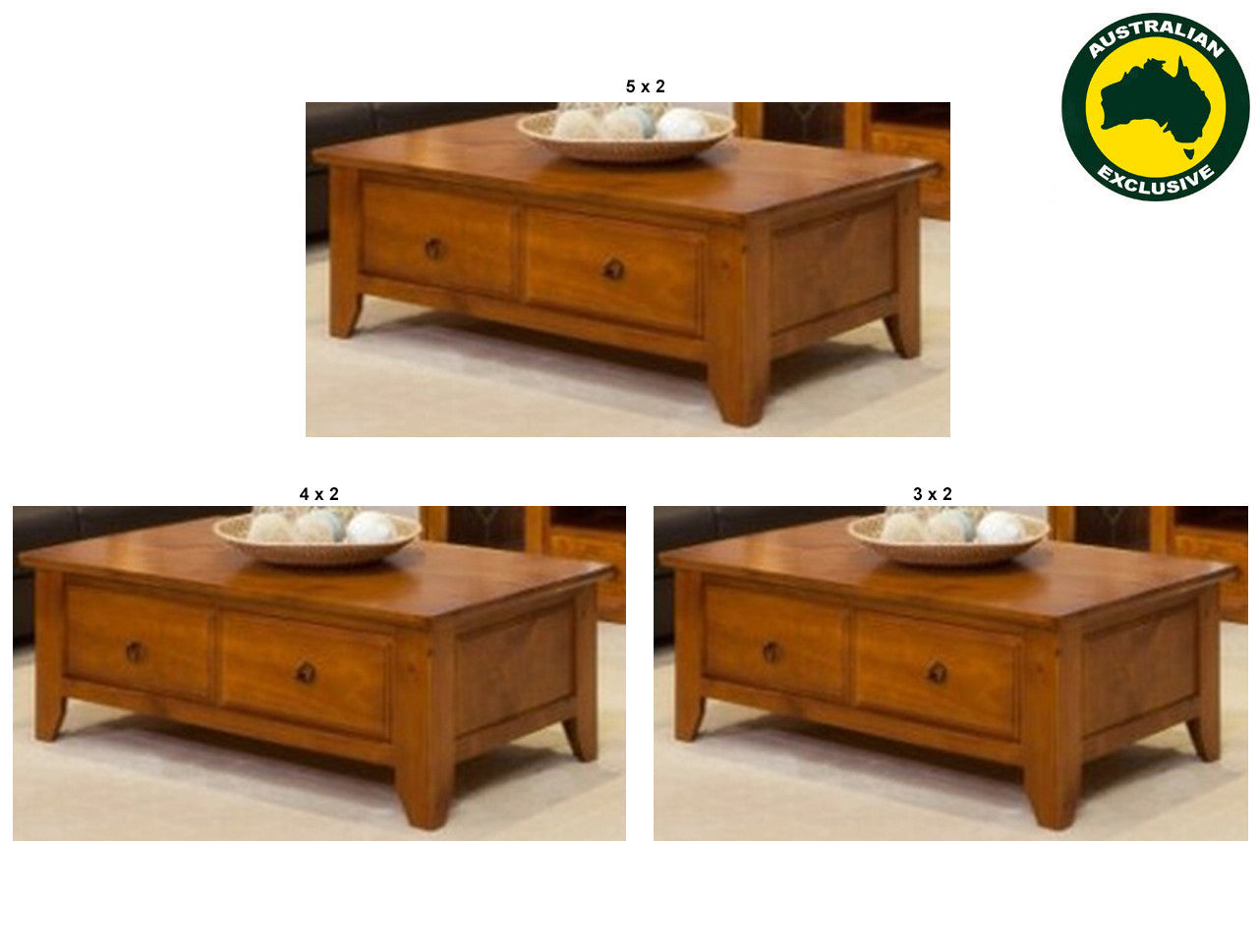 Versace (AUSSIE MADE) Coffee Table With 2 Drawers Collection - Assorted Stained Colours