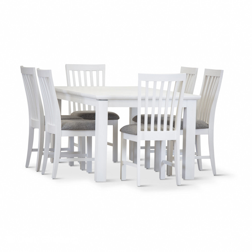 COASTAL 7 PIECE DINING SETTING - 1800(W) x 1000(D) - BRUSHED WHITE