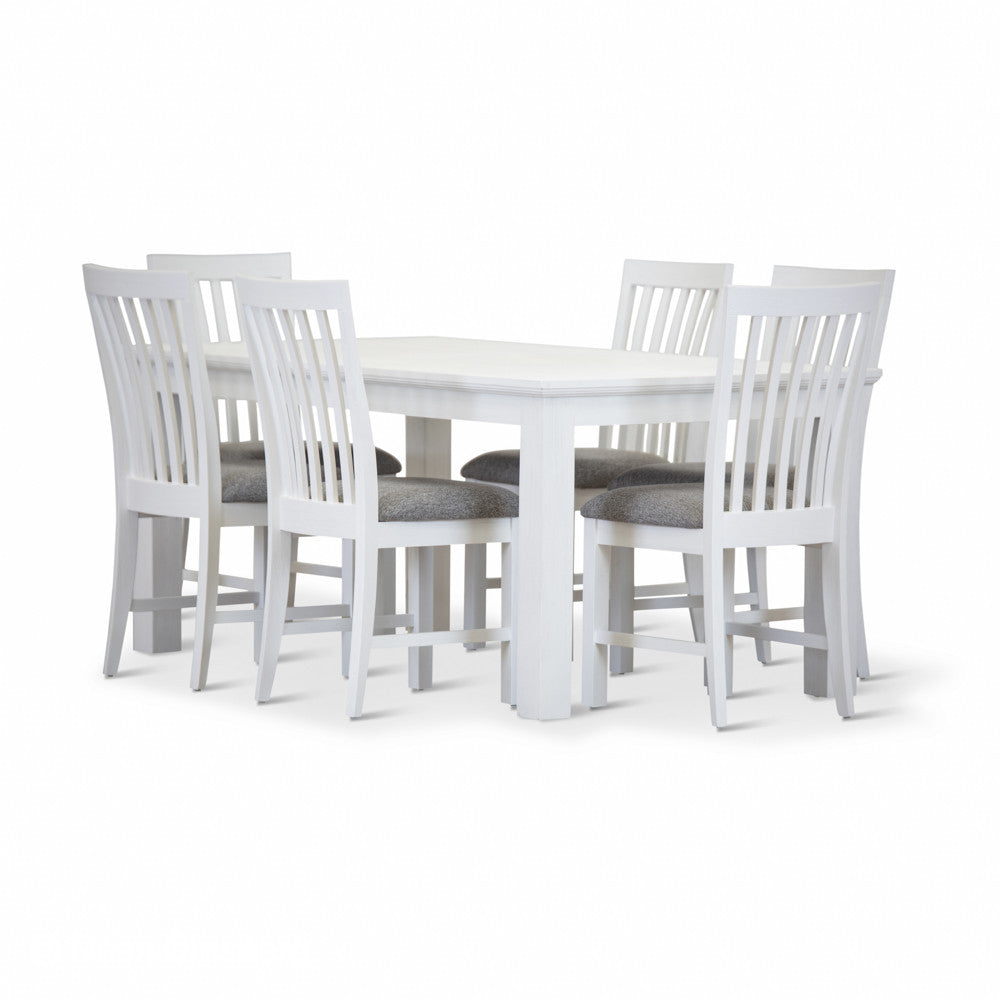 COASTAL 7 PIECE DINING SETTING - 1800(W) x 1000(D) - BRUSHED WHITE