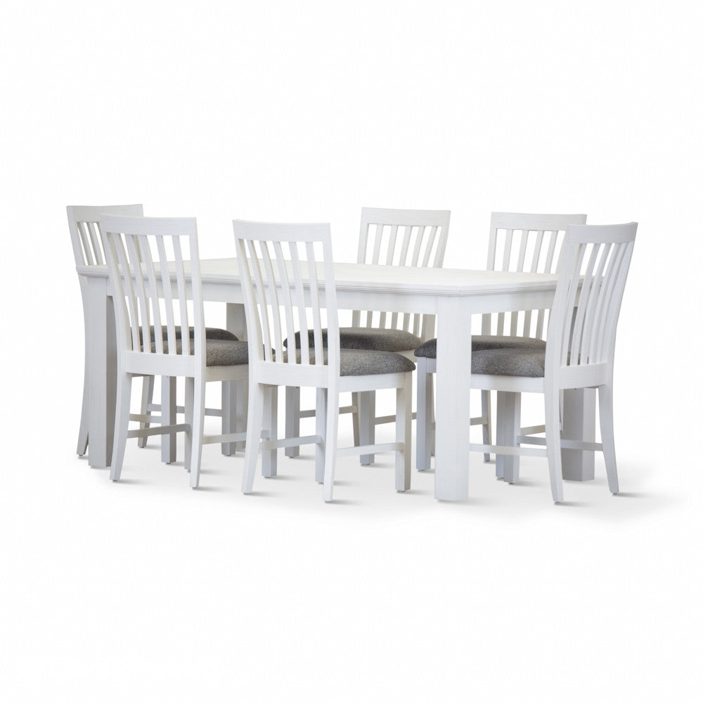 COASTAL 7 PIECE DINING SETTING - 1800(W) x 1000(D) - BRUSHED WHITE