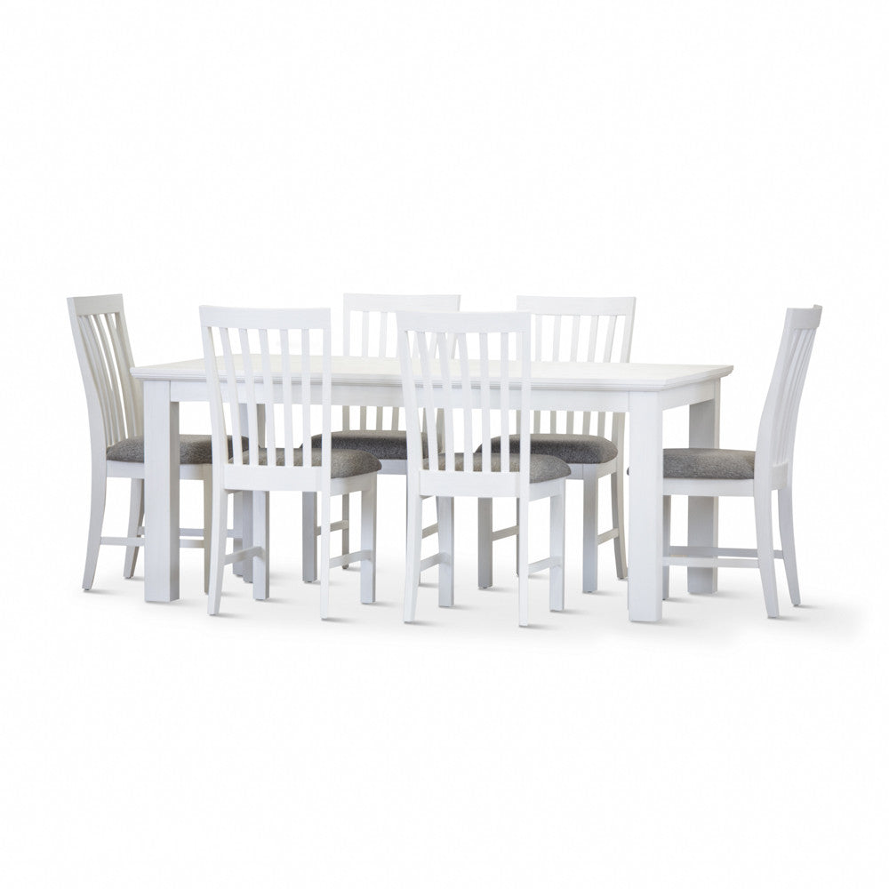COASTAL 7 PIECE DINING SETTING - 1800(W) x 1000(D) - BRUSHED WHITE