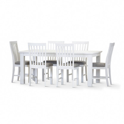 COASTAL 7 PIECE DINING SETTING - 1800(W) x 1000(D) - BRUSHED WHITE