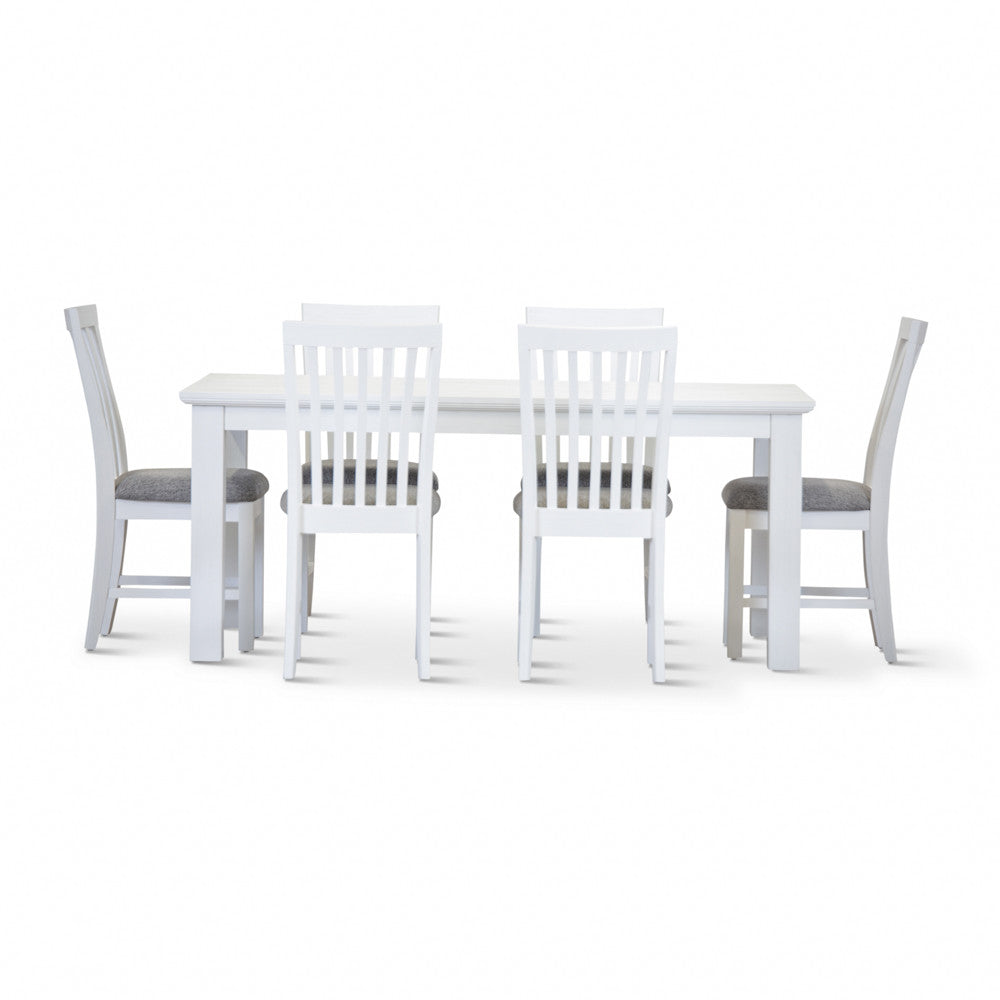 COASTAL 7 PIECE DINING SETTING - 1800(W) x 1000(D) - BRUSHED WHITE