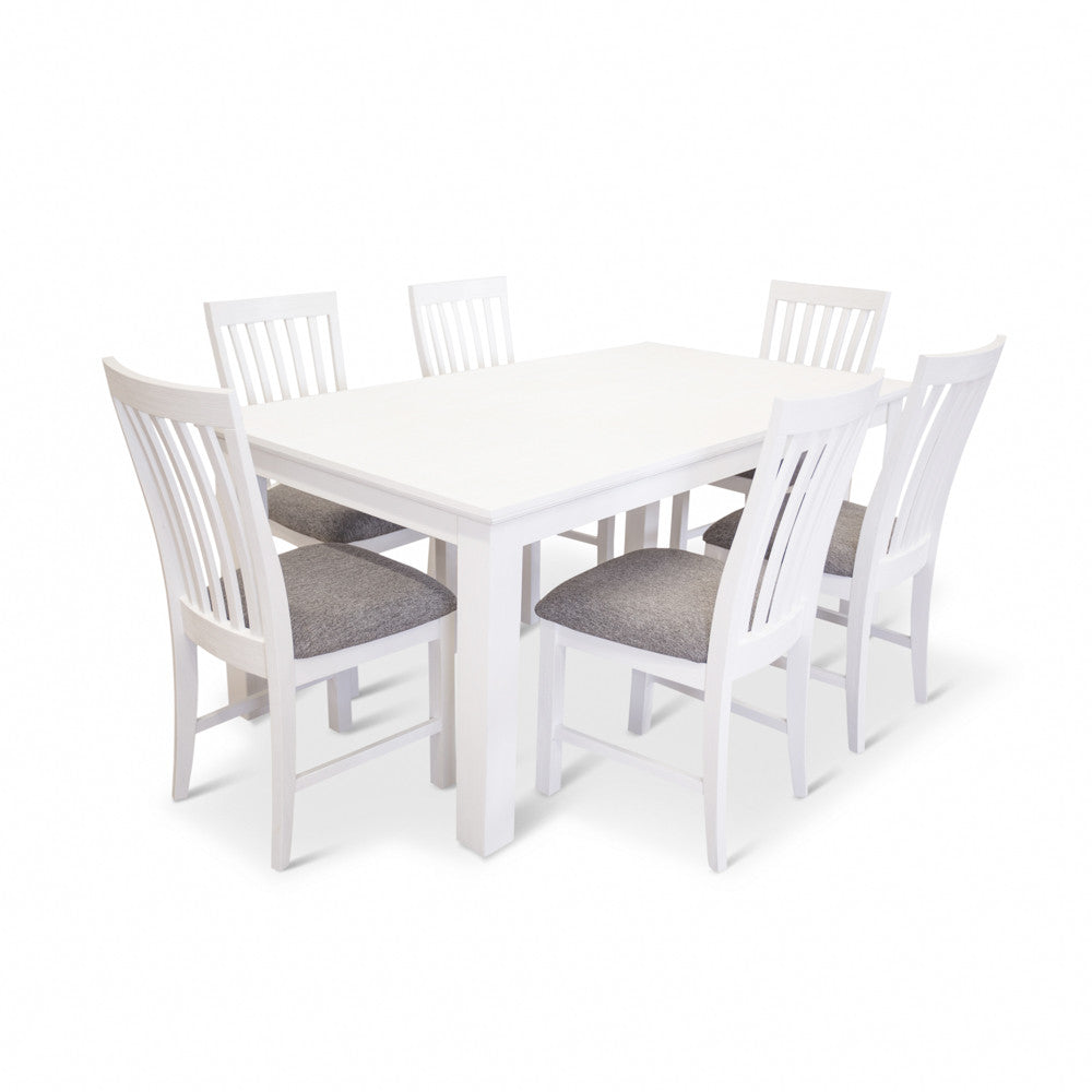 COASTAL 7 PIECE DINING SETTING - 1800(W) x 1000(D) - BRUSHED WHITE