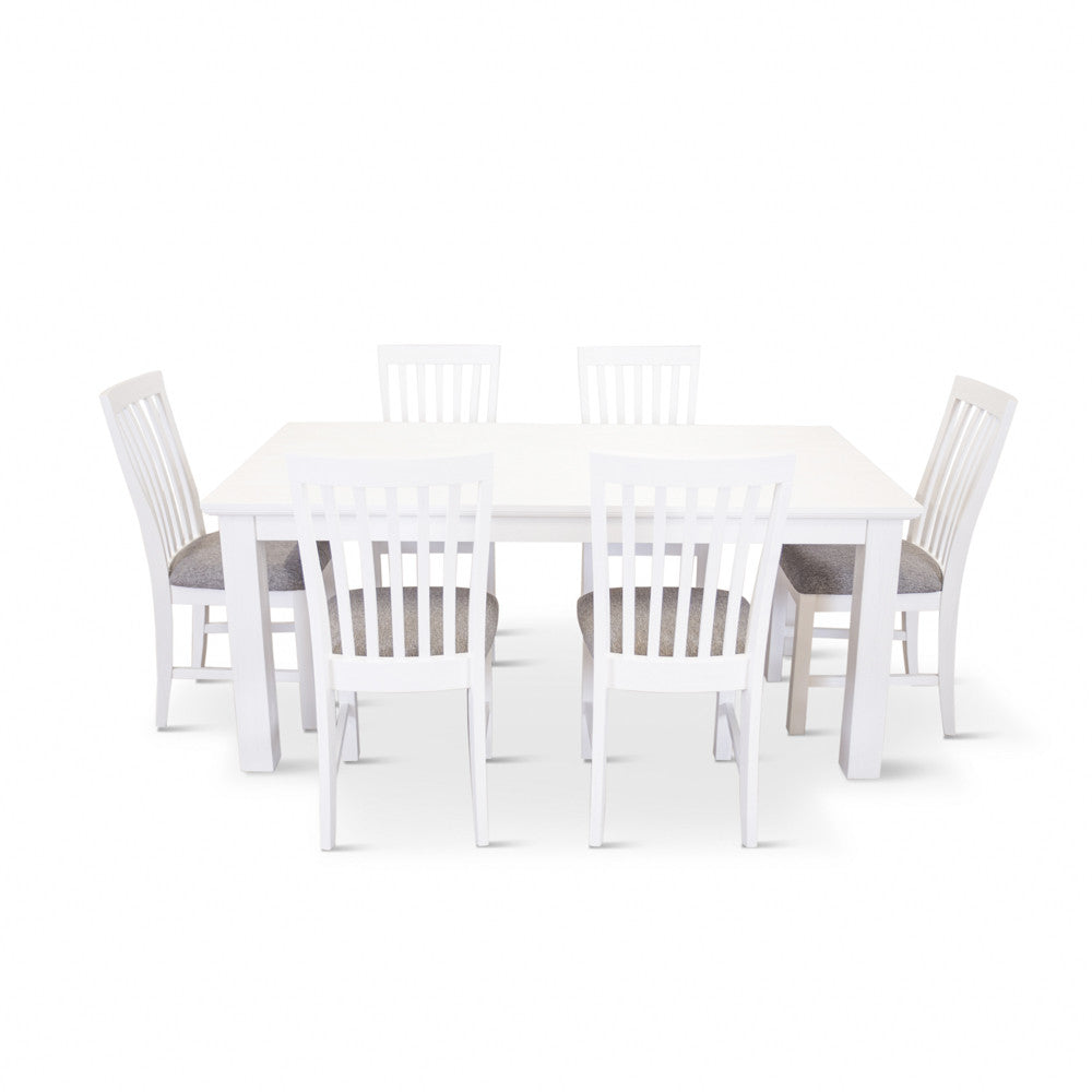 COASTAL 7 PIECE DINING SETTING - 1800(W) x 1000(D) - BRUSHED WHITE