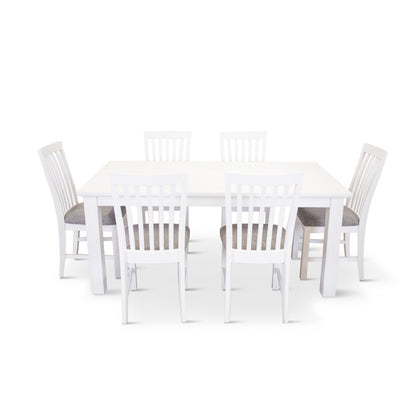 COASTAL 7 PIECE DINING SETTING - 1800(W) x 1000(D) - BRUSHED WHITE