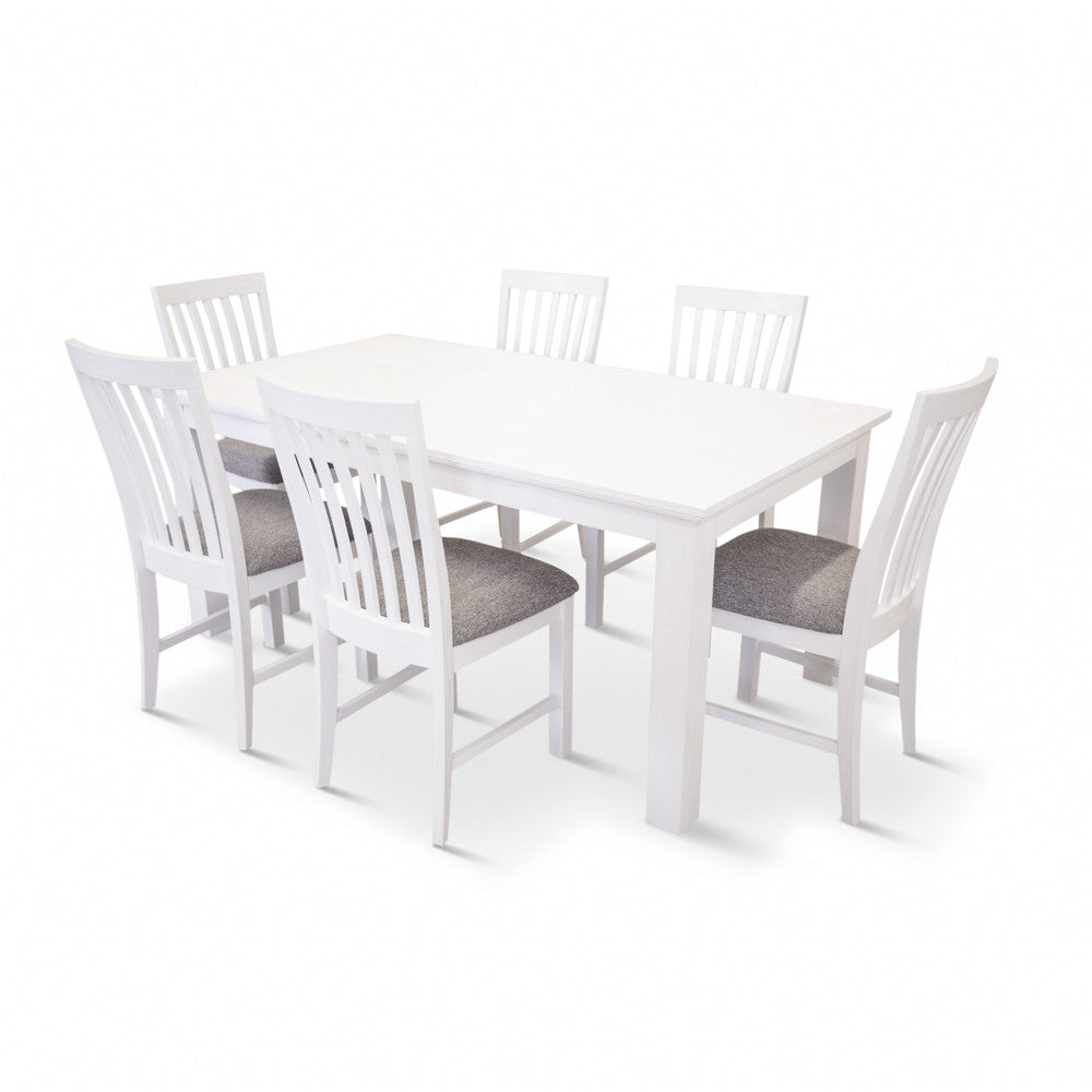 Coastal 7 Piece Dining Setting - 1800(W) X 1000(D) - Brushed White