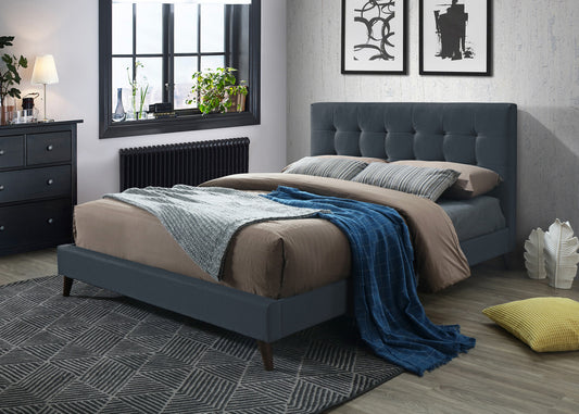 King Single Yolanda Linen Fabric Bed Frame With Low End Footboard - Charcoal