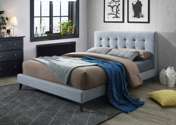 QUEEN YOLANDA LINEN FABRIC BED FRAME WITH LOW END FOOTBOARD - GREY