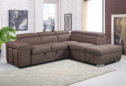 POSITANO 2 SEATER SOFA BED WITH RHF CHAISE & 2 STORAGE AOTTOMANS - MUSHROOM (AS PICTURED)