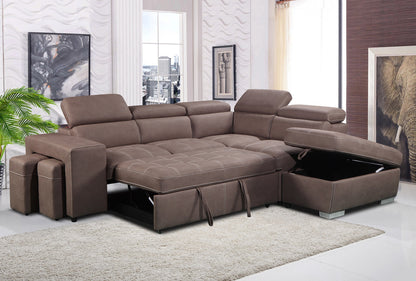 POSITANO 2 SEATER SOFA BED WITH RHF CHAISE & 2 STORAGE AOTTOMANS - MUSHROOM (AS PICTURED)