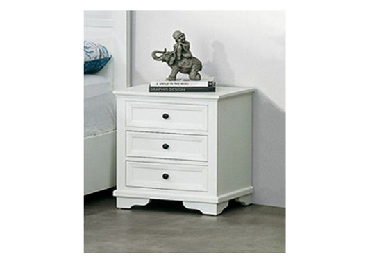 Chanelle 3 Drawer Bedside Table - 600(H) X 550(W) X 420(D) - White